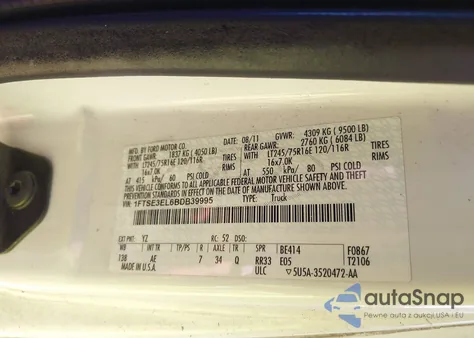 2011 Ford Econoline Commercial z USA, uszkodzony, nr VIN 1FTSE3EL6BDB39995